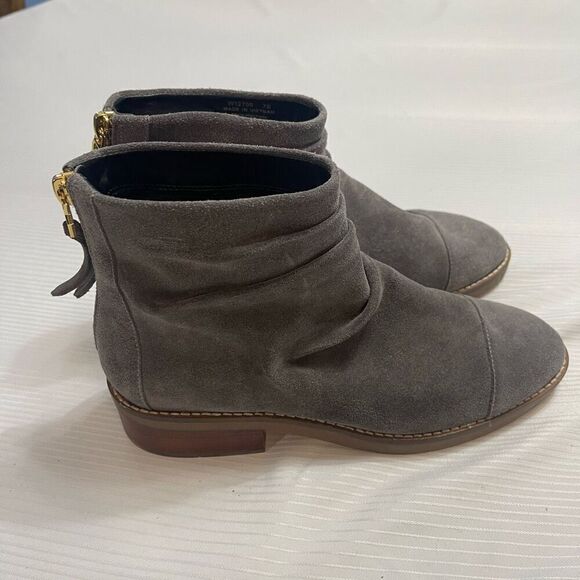 Cole Haan Riona Grand Back Zip Bootie Slouch Ankle Boot Gray Suede Women's 7B - Picture 1 of 13